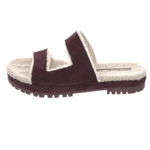 Tamara Mellon Roam Shearling Sandals in Burgundy - Size 39 (US 8.5)